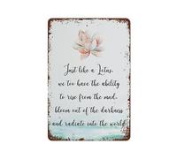 NAMEY Just Like A Lotus Quote Poster Zen Artwork Lotus Flower Watercolor Spiritual Wall Art Funny Vintage Metal Tin Sign Decor Bedroom Living Room Kitchen Yard Garden 12 x 8 Inch