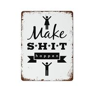 NAMEY Make Happen Motivational Poster Minimalist Print Bathroom Print Cursive Poster Bathroom Motivation Poster Office Poster Tin Sign Vintage Wall Decor for Cafe Bar Home 12 x 16 Inch