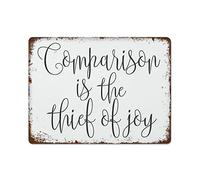 NAMEY Metal Tin Sign Vintage Metal Signs Comparison is The Thief of Joy Inspirational Quote Home Decor Vintage Wall Decor Funny Decorations for Home Bar Pub Cafe Farm Room Metal Poster 12x16 Inch