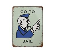 NAMEY Monopoly Art Prints Go to Jail Free Parking Prints Vintage Tin Sign Metal Sign Retro Wall Decor for Home Cafes Office Store Pubs Club Sign Gift 12 x 16 Inch Plaque Tin Sign