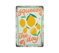 NAMEY Squeeze The Day Print Colourful Kitchen Prints Lemon Wall Art Kitchen Quote Print Fruit Poster Funny Vintage Metal Tin Sign Decor Bedroom Living Room Kitchen Yard Garden 140 X 200mm