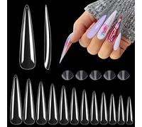 Namgznso 600 Pieces Non C Curve Stiletto Nail Tips, Xxl Extra Long Stiletto Complete Cover for Professional Acrylic Nails, 3 x Clear Flattened False Stiletto for Salons, Home, DIY N