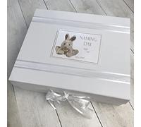 Naming Day - Silver Bunny - A4 Keepsake Box - by WHITE COTTON CARDS (NS2X)