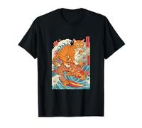 Naminori Neko Wave Riding Cat Koi Fish Japanese Art Fortune T-Shirt
