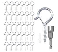 NAMIS Pack of 30 Screw Hooks, Hook Screws with Safety, Screw Hooks, Silver, Stainless Steel Screw Hooks, for Hanging Plant Baskets, Christmas Decorations, Fairy Lights, Wind Chimes