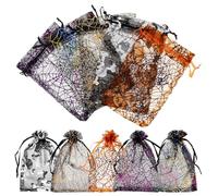 NAMOARLY 100pcs Spider Web Organza Bags Candy Bag Storage Pouch with Adjustable Drawstring Reusable Organza Bundle Pockets for Halloween Candy and Small Items Random Color