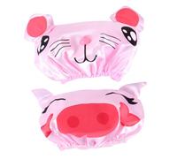 NAMOARLY 2 Pcs Shower Caps Bathing Hats with Elastic Band Ear Protectors for Boys and Cute Cartoon Design Pink Pig Mouse