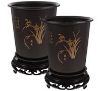 NAMOARLY 2 Sets Plastic Orchid Planter Pots with Base, Lightweight and Practical Abs Flower Pots for Indoor Plants, Suitable for Balcony and Garden Use