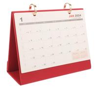NAMOARLY 2024 Dragon Year Desk Calendar with Red Leather Stand and Gold Double Rings, Decorative Mini Standing Desktop Calendar for Office and Daily Use, Compact Month Noting Organizer