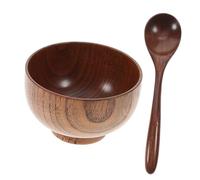 NAMOARLY 2pcs Natural Wood Rice Bowl and Spoon Set Acid Jujube Wooden Tableware Crack Resistant Lightweight Vegetable Serving Bowls for Home and Restaurant Use