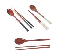NAMOARLY 3 Sets Portable Korean Wooden Utensils Set Reusable Long Handle Spoon and Chopsticks Flatware for Cooking Eating Travel Natural Material with Clean Packaging for Kitchen Dining