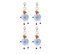 NAMOARLY 4pcs Pu Leather Giraffe Keychains with Long Ears and Hair Ball, Creative Blue Car Pendant Keyring Accessories for Party Decoration