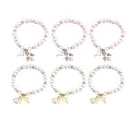 NAMOARLY 6Pcs Acrylic Beads Baptism Bracelets for, Rose Flower Wrist Chains Angel Wing and Heart Charms, White and Pink Beaded Hand Chains for Religious Favors