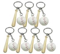 NAMOARLY 7pcs Mini Baseball Keychains Set Wooden Bat, White Sports Key Ring Pendant Bulk for Party Favors and Sports Souvenirs