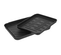 NAMOARLY Black Plastic Waterproof Shoe Mat and Boot Tray Set, 2Pcs with Raised Edge for Entryway, Garden Use, and Pet Feeding Station