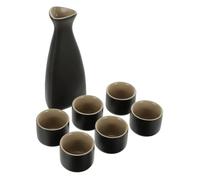 NAMOARLY Ceramic Sake Cup Set 7pcs Matte Black Triangle Sake Bottle 6 Japanese-Style Ceramic Serving Cups for Home Dining and Entertaining