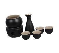 NAMOARLY Ceramic Sake Set with Vintage Style Hot Sake Pot 300ml and 45ml Cups, Easy to Clean Black Classic Tokkuri and Cups for Japanese Rice Wine Serving and End Table Decoration