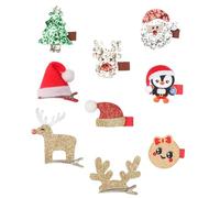 NAMOARLY Christmas Hair Clips Set Artificial Leather and Alloy Barrettes 9pcs with Elk and Snowman Designs, Easy to Use Xmas Party Decoration and New Year's Accessories