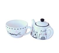 NAMOARLY Enchanting Cat Design Ceramic Teapot Cup Set Small Tea Pot Cup for Indoor Use