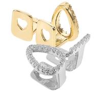NAMOARLY Gold Heart Hollow Teeth Caps 2Pcs Copper with Diamond Bling Hip Hop Mouth Accessories for Men Women Photo Props
