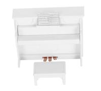 NAMOARLY Miniature Upright Piano with Stool for Dollhouse Scene Lifelike Mini Furniture Adornment Smooth Polished Surface Doll Collectors and White Micro Model Supplies