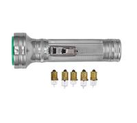 NAMOARLY Old-fashioned Vintage Iron Flashlight Prop with 2 Small Green-edged D Batteries and 5 Tiny Light Bulbs, Nostalgic 80s Signal Torch for Treasure Hunt, Emergency, and Educational Use