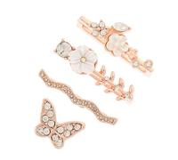 NAMOARLY Rose Gold Silicone Watch Strap Ring Loops for Smartwatch Bands, Butterfly Flower Charms Set, Band Decoration Accessories for Women