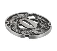 NAMOARLY Samurai Traditional Japanese Guard Tsuba Metal Replacement Handguard with Engraved Dragon 8x7.3x0.5cm, Silver Metal for Martial Arts for Cultural Exhibitions and Restoration