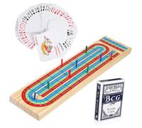 NAMOARLY Solid Wood Cribbage Board with Playing Cards Foldable Tabletop Scoring Game for Indoor Outdoor Party Portable Pine Wood Board Game for Family Gatherings and Bar Fun