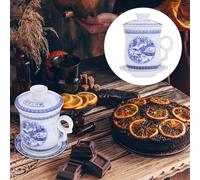 NAMOARLY Traditional Blue and White Porcelain Ceramic Tea Cup with Infuser and Saucer Dustproof Lid for Loose Leaf Brewing Creative Pattern Ceramic Teaware for Home and Office Use