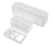 NAMOARLY Wall-mounted Toothbrush Holder for Bathroom with Multi-compartment Abs Storage Organizer, Strong Adhesive Hook, Draining Holes, for Pantry and Utility Room, White Toothbrush Wall