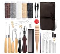 NAMOON 55 Pcs Leather Sewing Kit Leather Working Tools Set DIY Craft Tools with Wool Daubers, Sewing Awl, Stitching Groover, Waxed Thread, Upholstery Repair Kit for DIY Craft Making