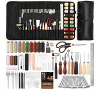 NAMOON Leather Working Kit, Leather Crafting Tools with Storage Bag and Manual, Stamping Tools, Awl, Punch, Waxed Thread for Punching Carving Stitching