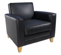nampa leather armchair with light oak legs in black