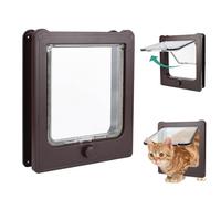 NAMSAN Cat Flap Cat Door with 4-Way Cat Flap Large Cats 27.5 x 23.5 cm Cat Flap for Interior Door Windproof Quiet Cat Door for Cats/Puppies, Brown
