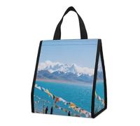 Namtso Lake Snow Mountain Insulated Lunch Bag Box, 12L Capacity with Dual Side Pockets, Foldable Cooler Tote, Leakproof Lunch Cooler Bag, Reusable Picnic Tote Bags for Work Travel Office Beach