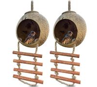 Namture Handmade Coconut Bird House - Recycled Coconut Shell, Ladder Style Bird Feeder, Weatherproof Nesting Box for Small Birds, Garden Lovers - Pack of 2