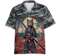 Namufeitrade Japanese Samurai 3D Printed Hawaiian Shirt Women's Men's Warrior Cat Pattern Button Down Shirt Summer Holiday Shirt