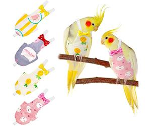 Namvo 4 Pieces Bird Diapers, Flight Suite Liners, Washable Reusable Protective Parrot Nappy Clothes with Waterproof Inner Layer Cute Urine Wet Suit for Parrot Macaw Budgies Parakeet M Size