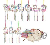 Namvo 9 Pack Unicorn Wind Chime Kit,DIY Craft Make Wooden Unicorn Wind Chime Decorative Activities Creative Handmade DIY Paint for Party Art Activity Birthday