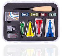 Namvo Bias Tape Maker Kits Tool Set, 4 Sizes Bias Tape Maker with Sewing Awl, Bead Needles, Adjustable Binder Clip, Wooden Awl, Foot Press-Practical for Sewing/Quilting