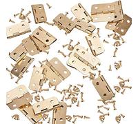 Namvo Small Mini Hinges, 100 Packs Cabinet Drawer Door Chest Butt Hinges Connectors with 400 Pieces 8 Mm Mini Brass Hinge Replacement Screws, Metal Hinge for Wooden Jewelry Box (Yellow)