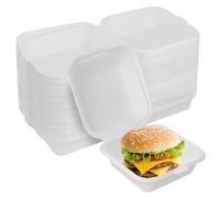 NAMYEUT 100 Pack 6 Inch White Burger Boxes Bulk, Takeaway Food Boxes With Lids, Food Storage Containers Microwave Freezer for Fruit Salad Catering Supplies