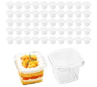NAMYEUT 100Pcs Square Dessert Cups with Lids, 300 ml/10 oz Clear Plastic Cake Cup, Reusable Party Dessert Cups for Pudding Mousse Jelly Ice Cream