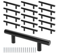 NAMYEUT 15 Pack Black Cupboard Handles, Stainless Steel T Bar Wardrobe Pulls Handle with Screws, Cabinet Drawer Door Handles for Kitchen Bathroom Bedroom