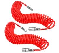 NAMYEUT 2 PCS 6m PU Coiled Air Hose 5mm ID x 8mm OD with Quick Release Coupler, Retractable Compressor Hose for Pneumatic Tools and Garage Repair