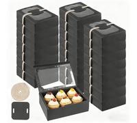 NAMYEUT 24 PCS Bakery Boxes with Window, 22 x 15 x 7cm Black Cake Boxes, Dessert Packaging Box for Cookies, Cake, Chocolates, Muffins, Donut, Egg Tart