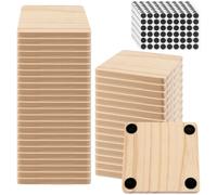 NAMYEUT 40 PCS 4 Inch Unfinished Wood Coasters Bulk,10x10cm Square Blank Wooden Coasters with 160 pcs Non Slip Foot Mats for Craft, Engraving, DIY Painting