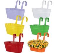 NAMYEUT 6PCS Hanging Flower Pots, Iron Hanging Plant Pots with Detachable Hooks, Large Fence Planters for Balcony Garden Home Decor