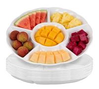 NAMYEUT 9 Pack White Serving Platters with 6 Sections, 12 Inch Round Plastic Compartment Trays for Party Snacks, Veggie Dips and Candy Sorting